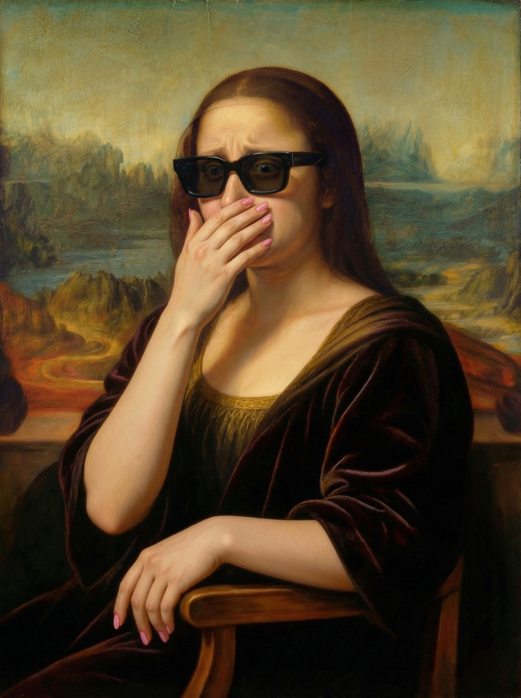 Hers Portrait example wearing sunglasses and covering her nose