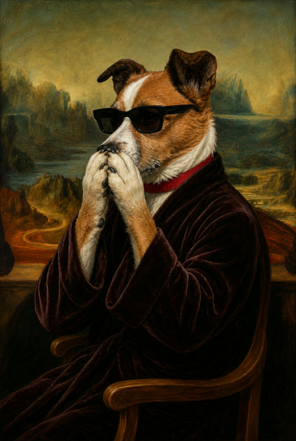 Pet Portrait example in the Atelier bathroom portrait style